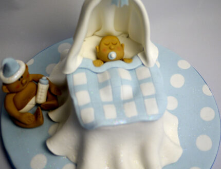 Picture of baby in cradle cake