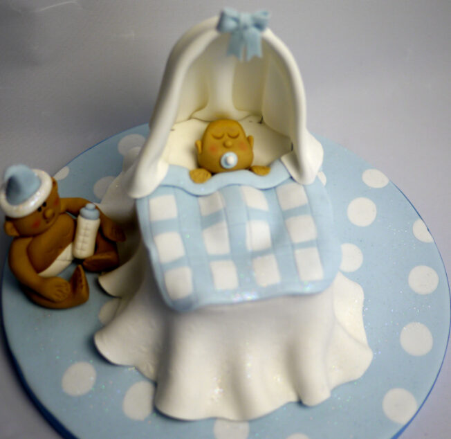 Picture of baby in cradle cake