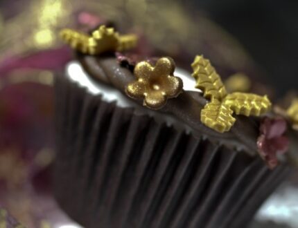 Close up of chocolate Christmas cupcake