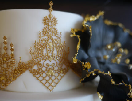Close up of Gothic lace cake