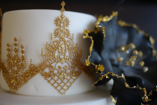 Close up of Gothic lace cake