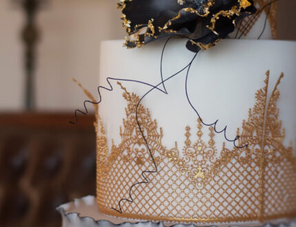 Close up of Gothic lace cake