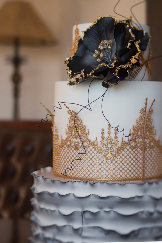 Close up of Gothic lace cake