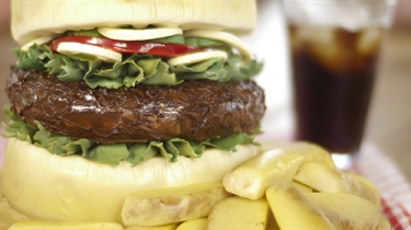 food inspired cakes burger and chips