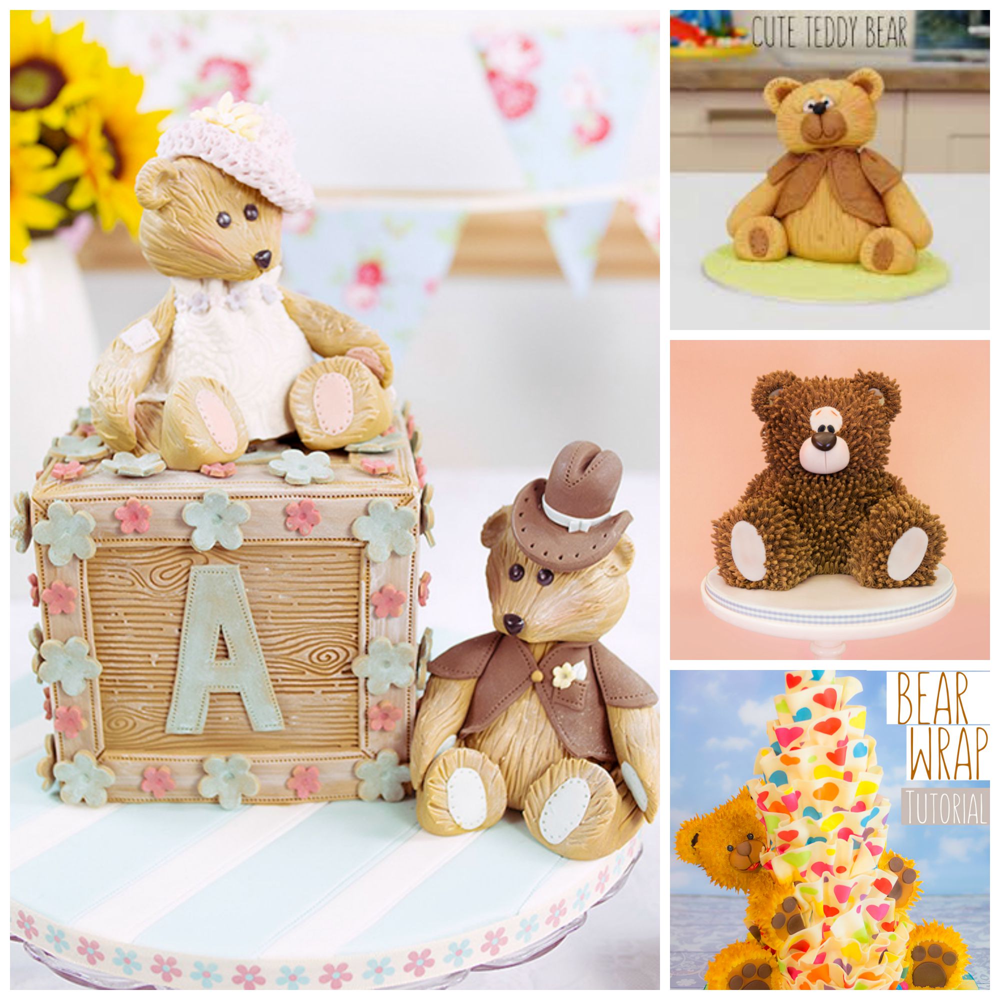 teddy bear cakes collage