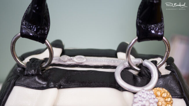 Close up top of the handbag cake