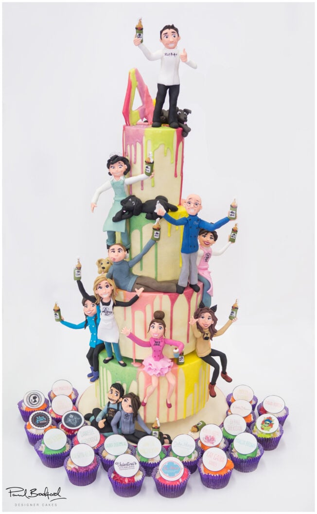 Image of models on melted rainbow cake