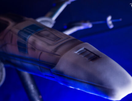 Close up of space jet fighter cake