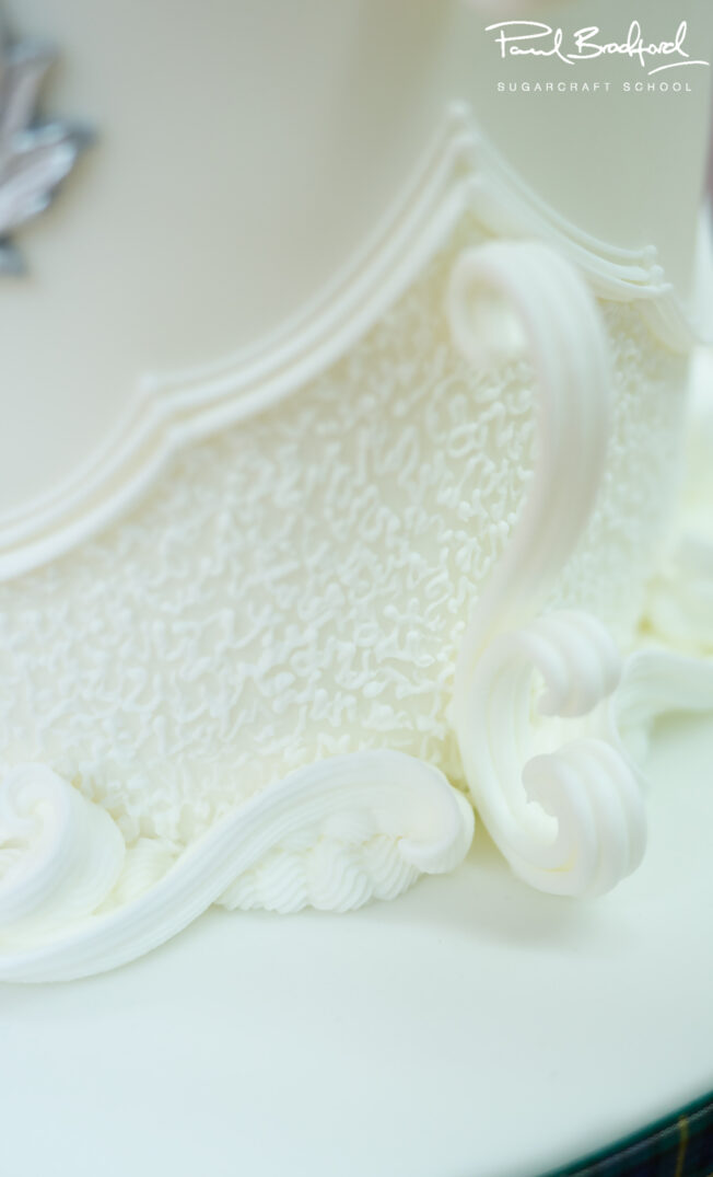 Close up of piped off piece