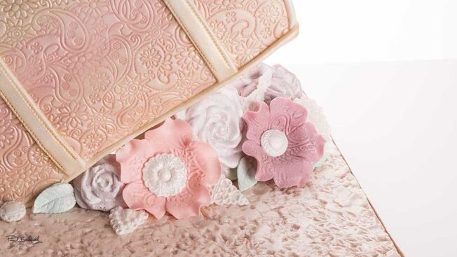 Close up of handbag on handbag heaven cake
