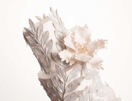 silver leaf couture wedding cake
