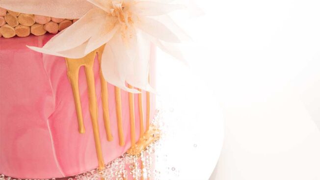 marble and confetti drip cake