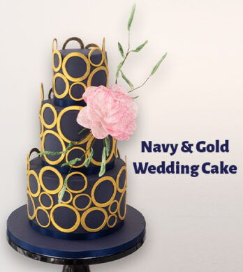 navy and gold wedding cake