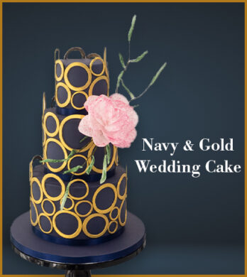 navy and gold wedding cake