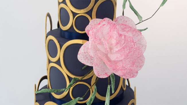 navy and gold wedding cake middle tier