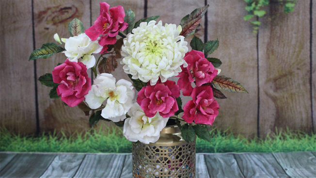 open rose in vase