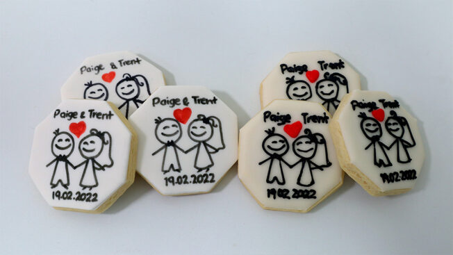 wedding cookies piped bride and groom