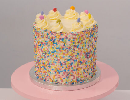 rainbow sprinkle cake full shot