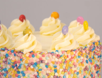 rainbow sprinkle cake top close up
