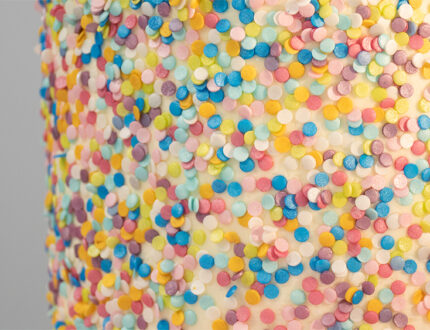 rainbow sprinkle cake side close up