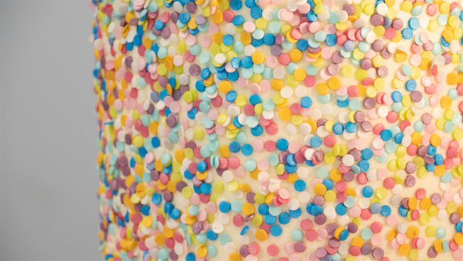rainbow sprinkle cake side close up