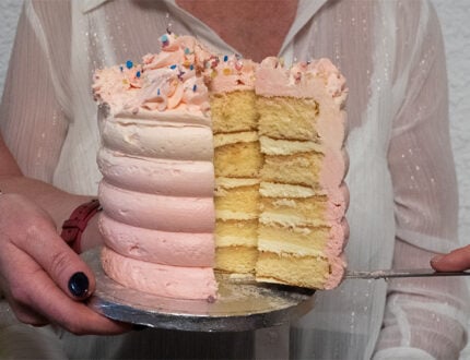 pink ombre cake cutting