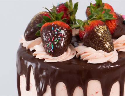 Chocolate Strawberry Drip Cake Top Close