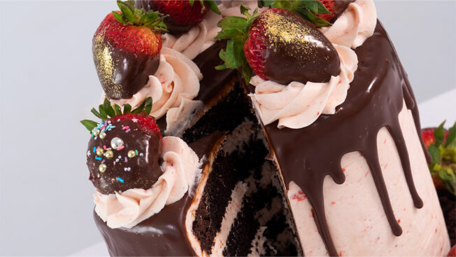 Chocolate Strawberry Drip Cake Cut