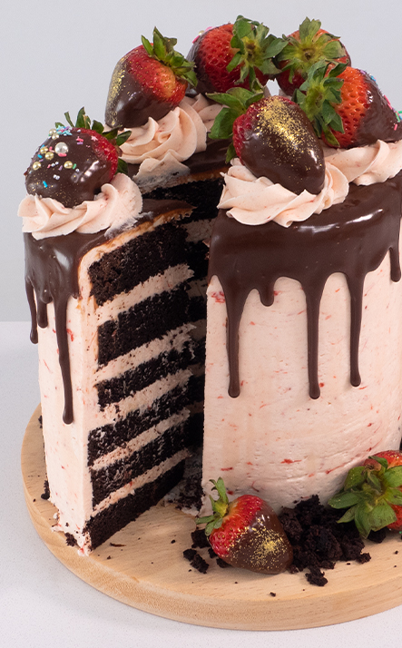 Chocolate Strawberry Drip Cake Highlights