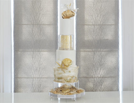 Golden beach wedding cake main