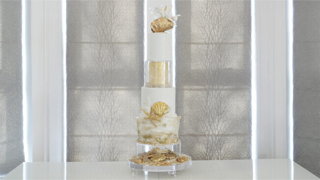 Golden beach wedding cake main