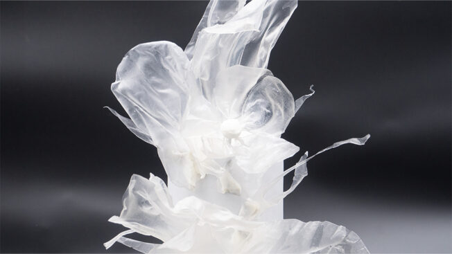 Contemporary rice paper wedding cake