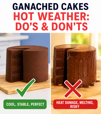 ganached cakes in hot weather