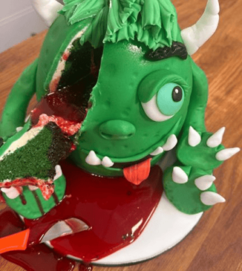 monster cake tutorial with red edible blood