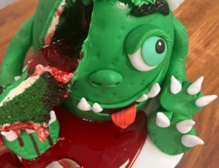 monster cake tutorial with red edible blood